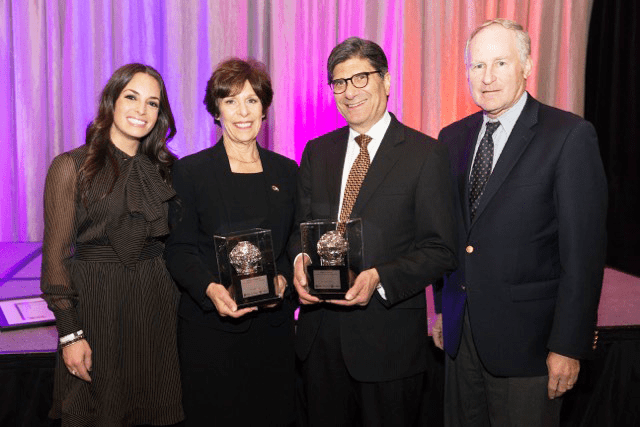 Pictured Left to Right: Melissa Weiner, 2018 Arthur T. Pfefer Memorial Award recipient; Karen Schanfield, 2018 Sidney Barrows Lifetime Commitment Award recipient; Robert Aronson, 2018 Sidney Barrows Lifetime Commitment Award recipient; Bob Barrows, Chair of the Sidney Barrows Lifetime Commitment Award Selection Committee