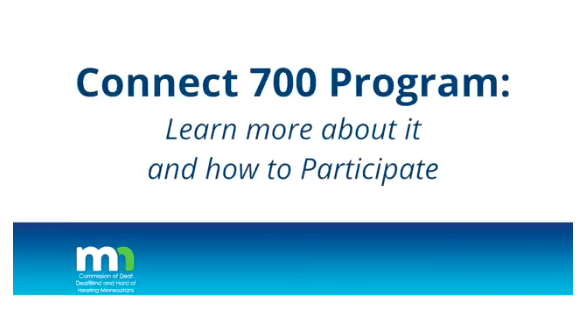 A screenshot reading "Connect 700: Learn more about it and how to participate. A blue bar lies at the bottom with a green and white rounded "M" logo. 