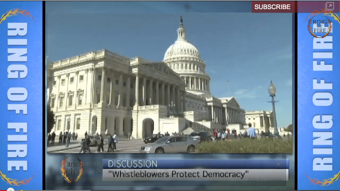 whistleblowers protecting democracy in front of a courthouse