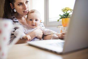 Woman Telecommuting – Working From Home Taking Care of Baby|Halunen Law – Josh|Halunen Law – Josh